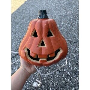 Plastic Electric Plug In Pumpkin Light 9”Wx 8”H Halloween Jack O Lantern